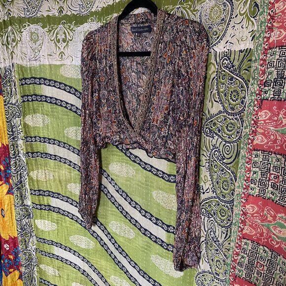 House of Harlow x Revolve Rust Floral Marella Metallic Cropped Blouse Size Small - Picture 8 of 16